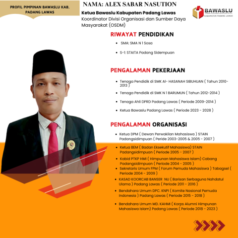 Biografi ketua Bawaslu Kabupaten Padang Lawas